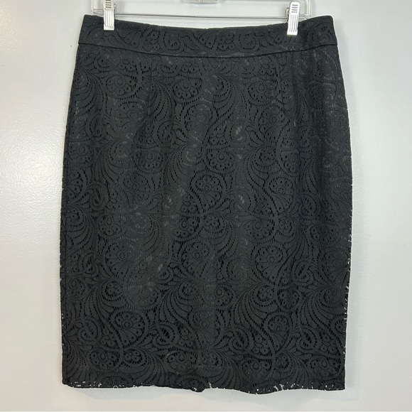 Trina Turk Black Lace Linen Blend Pencil Skirt Size 10 - Picture 1 of 8